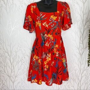 Band of Gypsies Red Floral Mini Dress NWOT Pockets